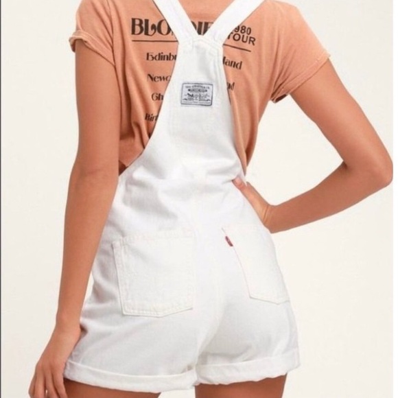 Vintage Levi’s Denim White Overall Shorts XS - Picture 1 of 11